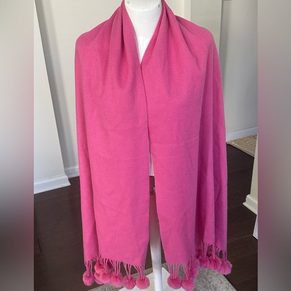 Melly M Cashmere/Wool Blend Pom Pom Wrap Scarf